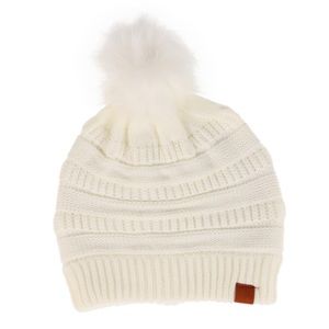NWT Winter Cable Knit with Pom Pom Cream Beanie Hat